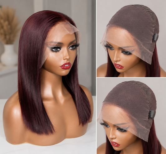 13x6 13x4 Frontal Bob 100%Human Hair Lace Front Wig Dark 99J Burgundy Square Cut Raw Vietnamese Bone Straight 250% Pre Plucked