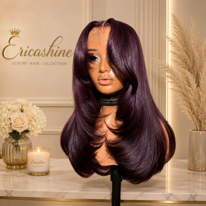 Monaco – Dark Burgundy 13x6 Layered Straight Lace Front Synthetic Wig