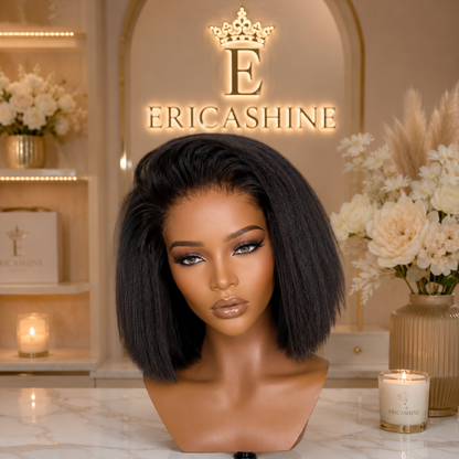 EricaShine Zara™ Kinky Straight Bob HD Lace Glueless Human Hair Wig | Wear & Go Remy Hair