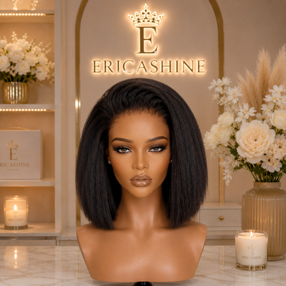 EricaShine Zara™ Kinky Straight Bob HD Lace Glueless Human Hair Wig | Wear & Go Remy Hair
