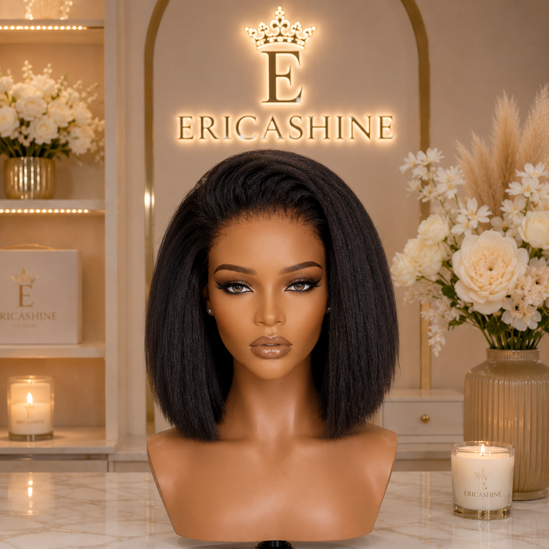 EricaShine Zara™ Kinky Straight Bob HD Lace Glueless Human Hair Wig | Wear & Go Remy Hair
