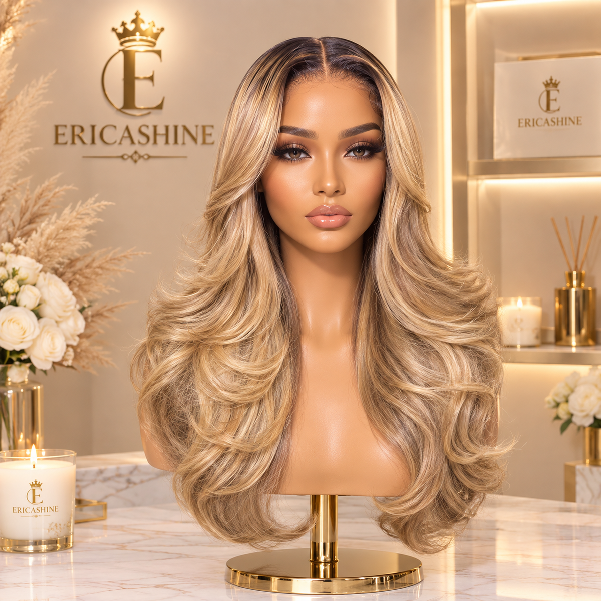Lumière Luxe Ombre Blonde Body Wave Lace Frontal Wig – 13x6 HD Lace, Dark Roots to #27/#613 Blonde, Pre-Plucked Human Hair