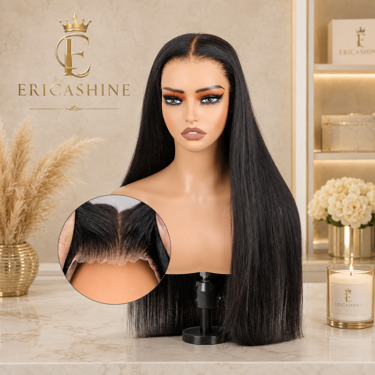 EricaShine Ivy – Bone Straight HD Lace Wig | 30-34 Inch Human Hair