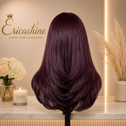 Monaco – Dark Burgundy 13x6 Layered Straight Lace Front Synthetic Wig