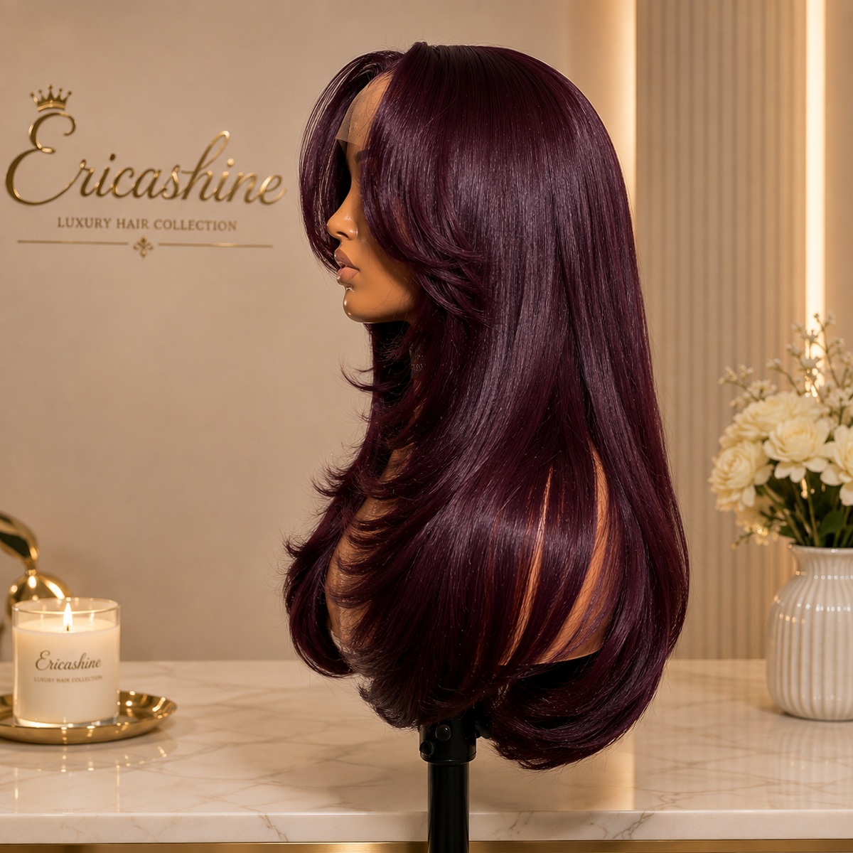 Monaco – Dark Burgundy 13x6 Layered Straight Lace Front Synthetic Wig