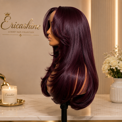 Monaco – Dark Burgundy 13x6 Layered Straight Lace Front Synthetic Wig