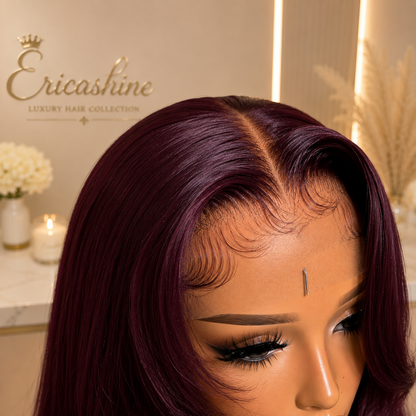 Monaco – Dark Burgundy 13x6 Layered Straight Lace Front Synthetic Wig