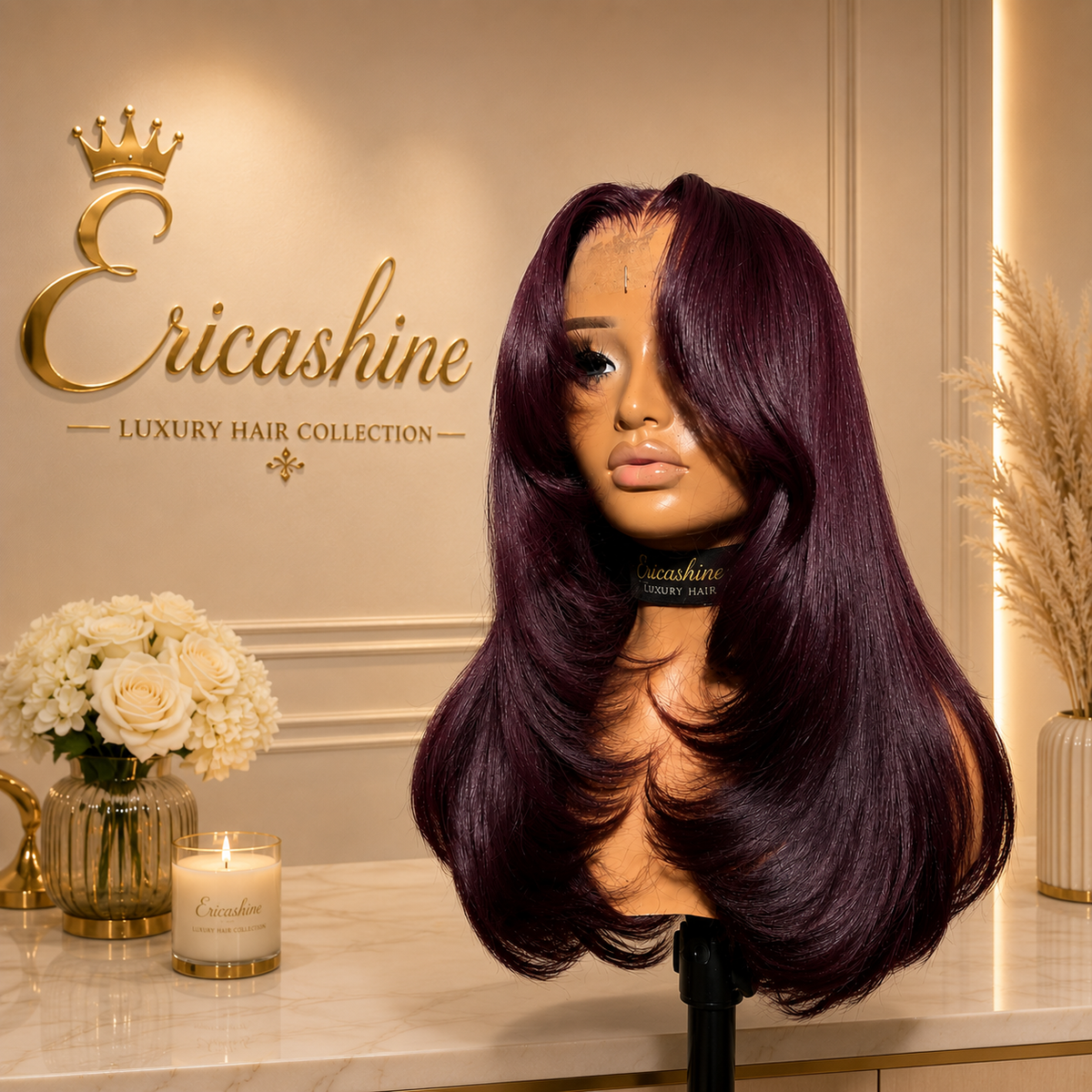 Monaco – Dark Burgundy 13x6 Layered Straight Lace Front Synthetic Wig
