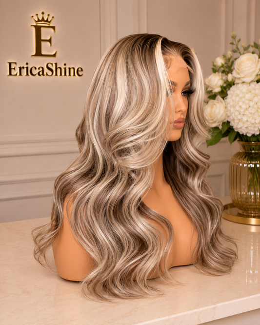 EricaShine Monroe Blonde™ Ash Blonde Balayage Body Wave HD Lace Human Hair Wig