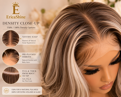 EricaShine Monroe Blonde™ Ash Blonde Balayage Body Wave HD Lace Human Hair Wig