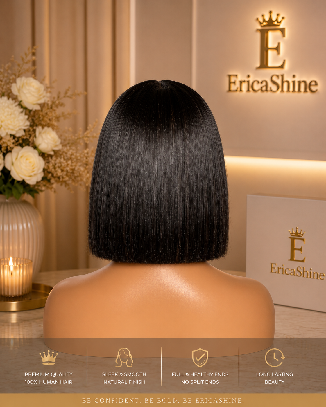 EricaShine Zuri™ Luxe Straight Bob Human Hair Wig | HD Lace | Glueless