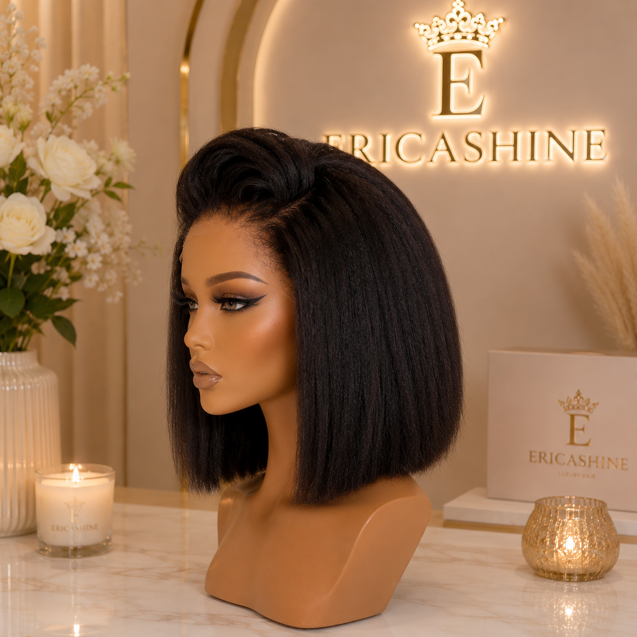 EricaShine Zara™ Kinky Straight Bob HD Lace Glueless Human Hair Wig | Wear & Go Remy Hair