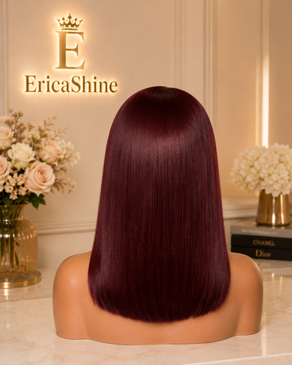Burgundy Straight Human Hair Wig | HD Lace Wig | EricaShine