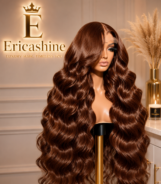 Chocolate Brown Body Wave Lace Front Wig Human Hair 220 Density Frontal Lace Wigs 30 Inch 13x6 HD Transparent Lace Human Wigs