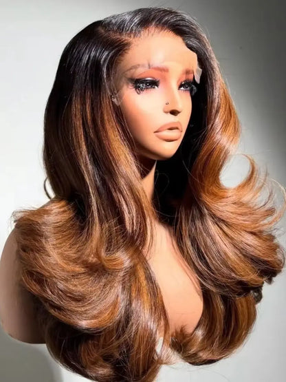 Lola Waves – 26" Ombre Black Brown Body Wave Synthetic Lace Front Wig