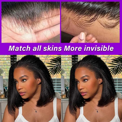EricaShine Zara™ Kinky Straight Bob HD Lace Glueless Human Hair Wig | Wear & Go Remy Hair
