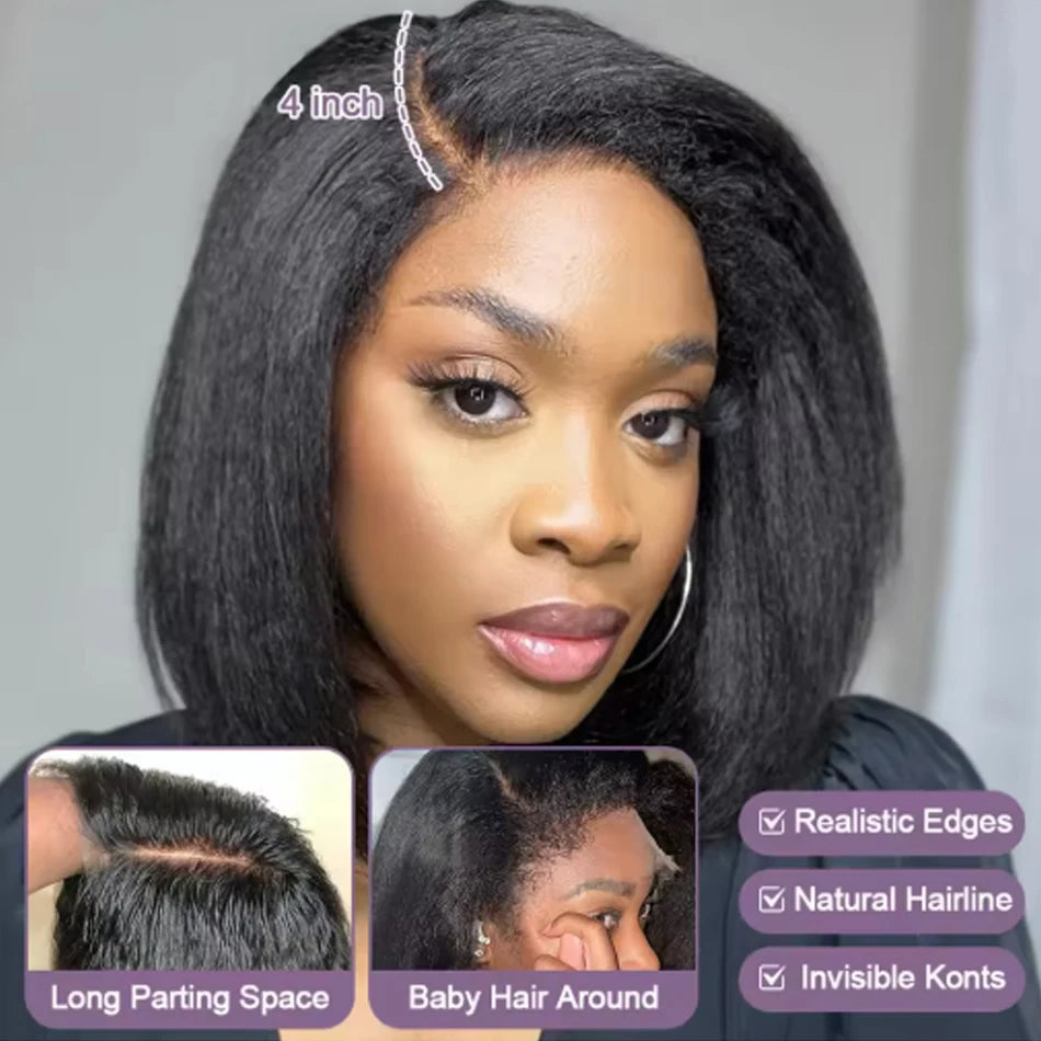 EricaShine Zara™ Kinky Straight Bob HD Lace Glueless Human Hair Wig | Wear & Go Remy Hair